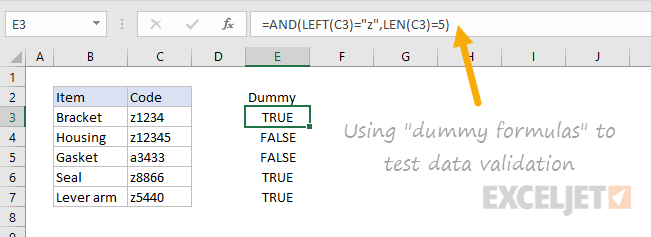Testing data validation with dummy formulas
