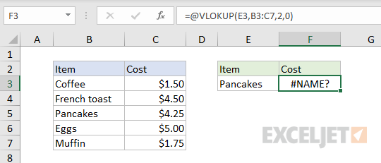 Excel #NAME? error example