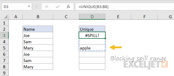 Excel #SPILL error example