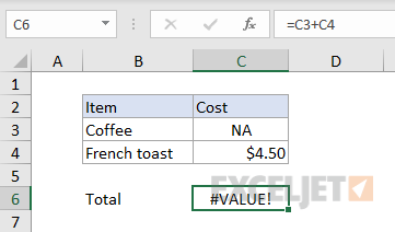 Excel #VALUE! error example