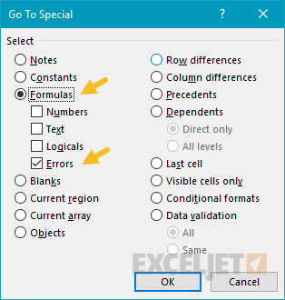 Excel Go To Special Formula Errors