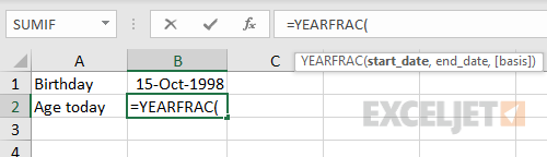 YEARFRAC will calculate years with a start date and end date