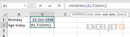 B1 for start date, the TODAY function to supply end date