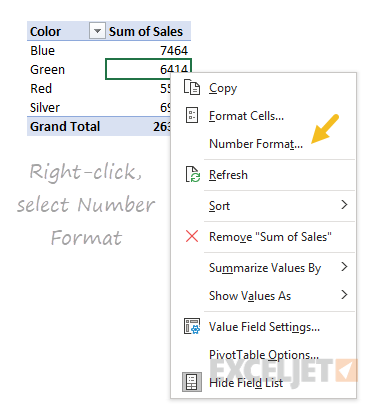 Right-click and select Number Format