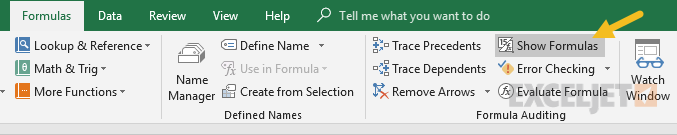 Show Formulas button on ribbon
