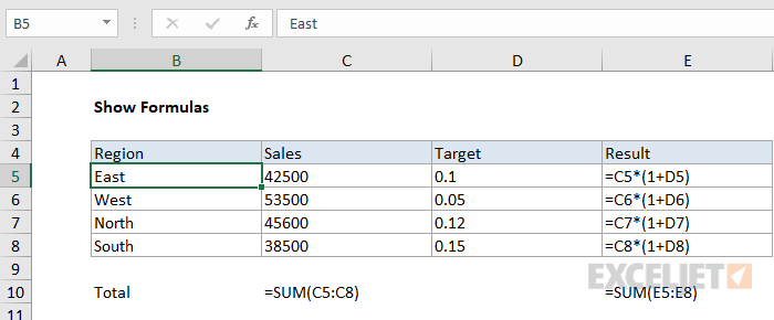 Show Formulas enabled