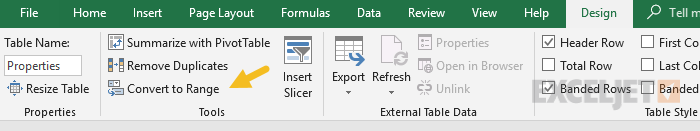 Convert a table back to a normal range