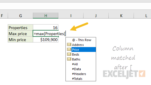Enter column by typing square bracket