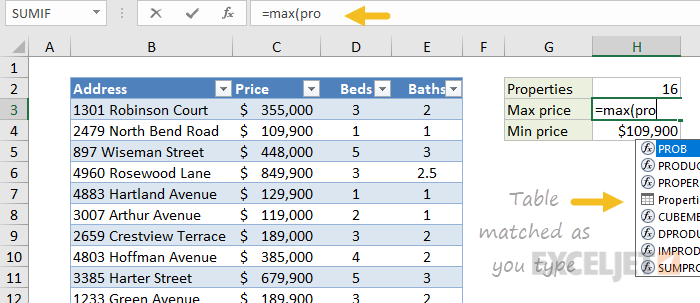 Enter structured references by typing