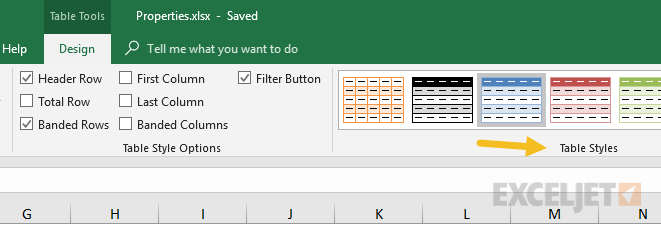 Change table formatting with table styles menu