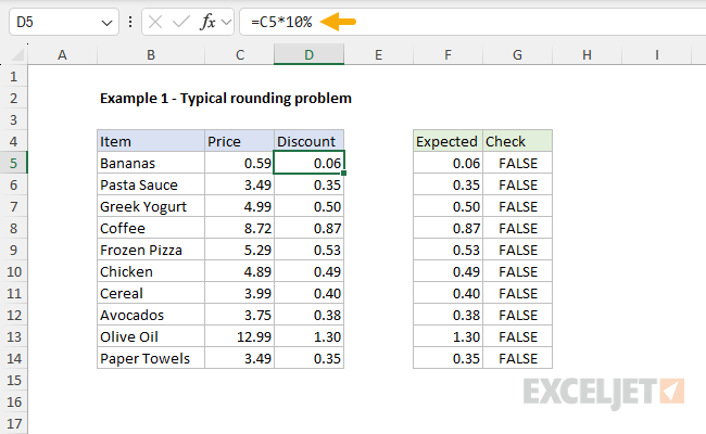 Example 1 - formula to calculate a 10% discount