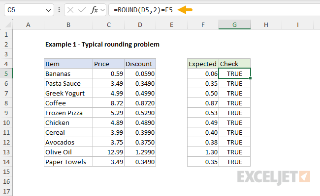 Example 1 - adjusting the check formula to round before comparing