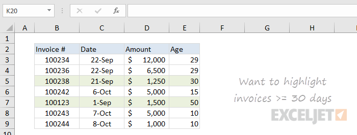 Sample screenshot - how to highlight overdue invoices