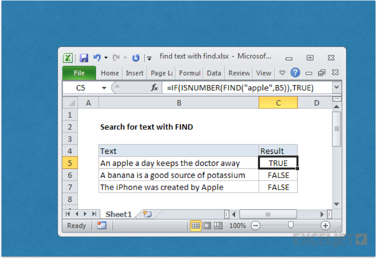 How to find text with a formula
