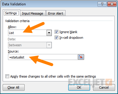 Using a named range for data validation with list