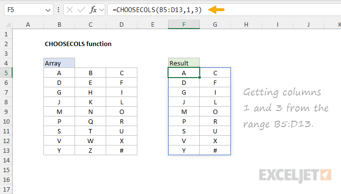 CHOOSECOLS function example