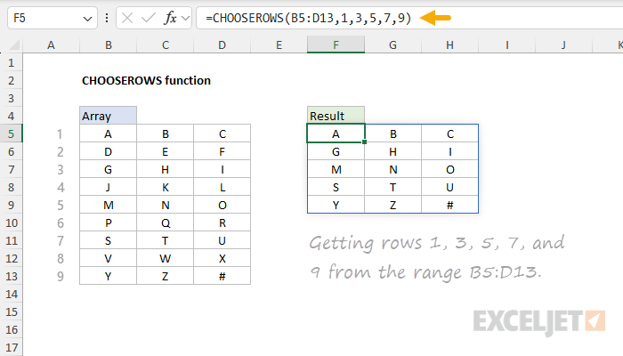 CHOOSEROWS function example