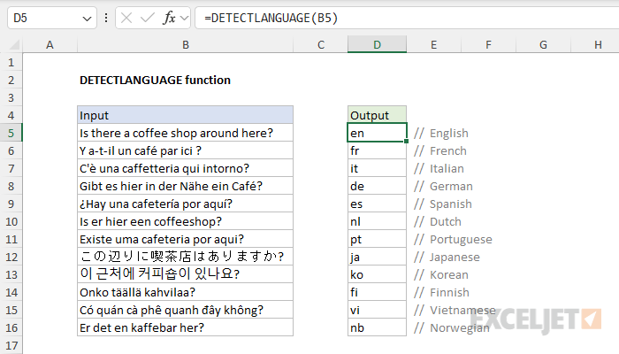 DETECTLANGUAGE function example