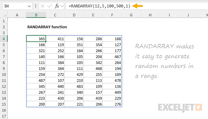 RANDARRAY function example