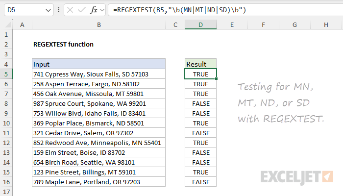 REGEXTEST function example