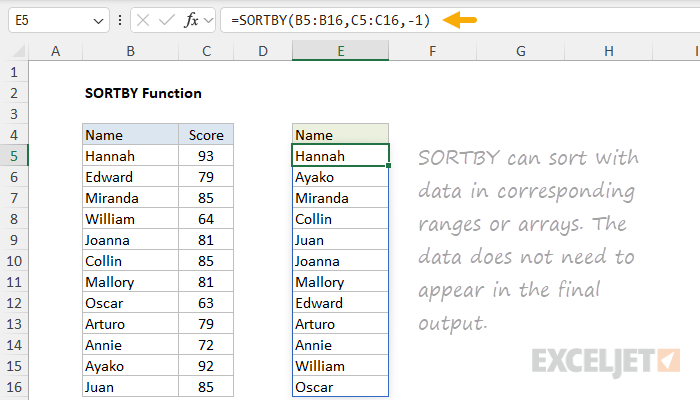 SORTBY function example