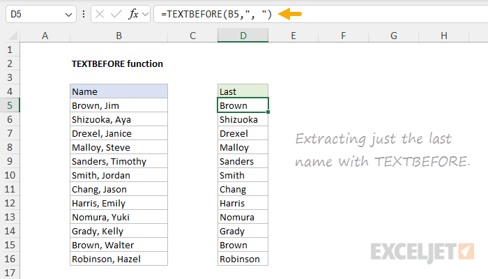 TEXTBEFORE function example