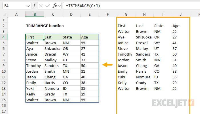 TRIMRANGE function example