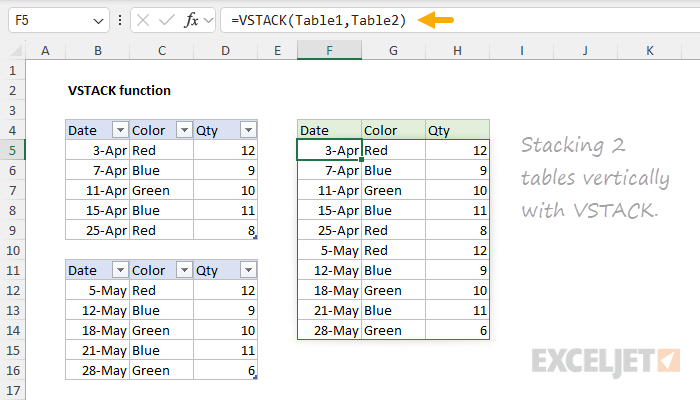 VSTACK function example