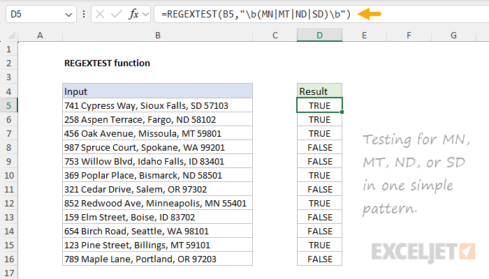 Example the REGEXTEST function with or logic
