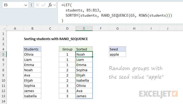 Random groups with the seed value "apple"
