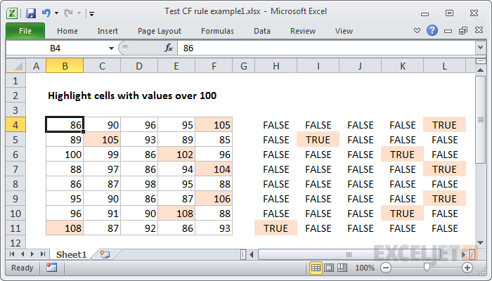 Dummy formulas show TRUE where formatting will be applied