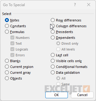 Go To Special dialog box