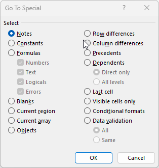Go To Special dialog box