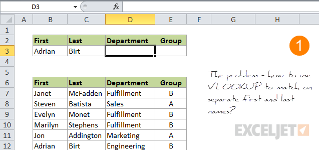VLOOKUP multiple criteria problem - how to look up on both first and last name?