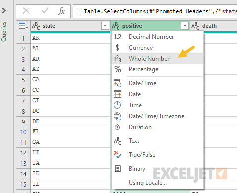 Change Type for each column
