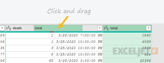 Click and drag columns to reorder