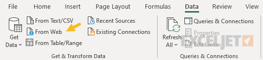 Click From Web on the Data tab of the ribbon