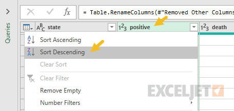 Sort data by the "positive" column in descending order