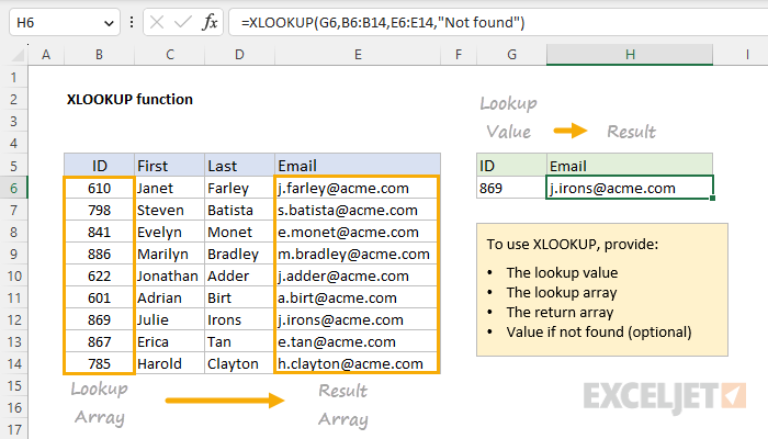 Basic XLOOKUP example