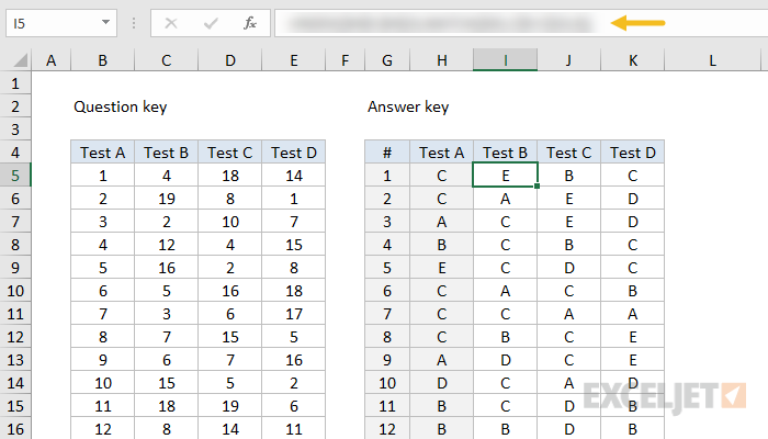 Formula challenge - build answer key for tests