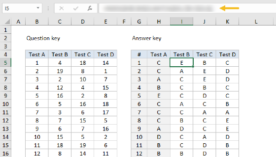 Formula challenge - build answer key for tests