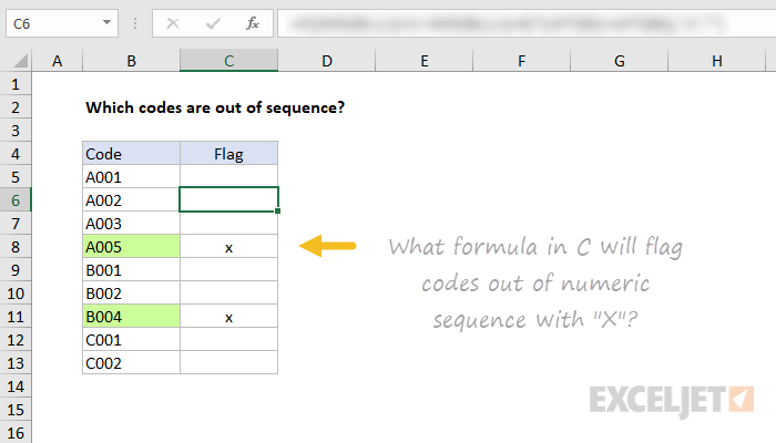 Formula challenge - flag out of sequence codes