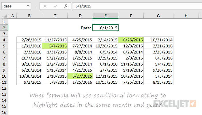 Highlight dates in the same month and year