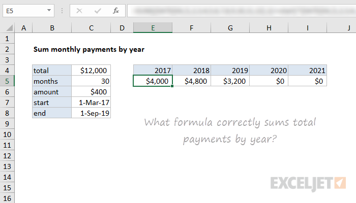 Formula puzzle - sum payments by year