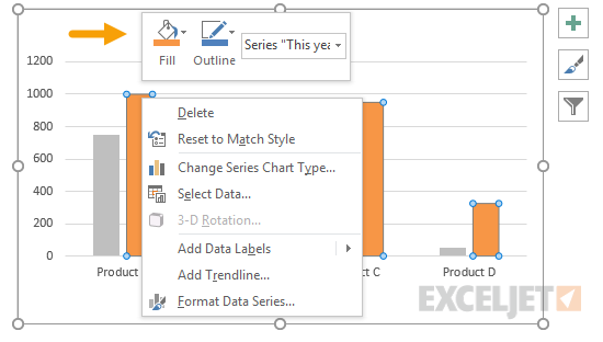 Right click data series and use fill tool to change color