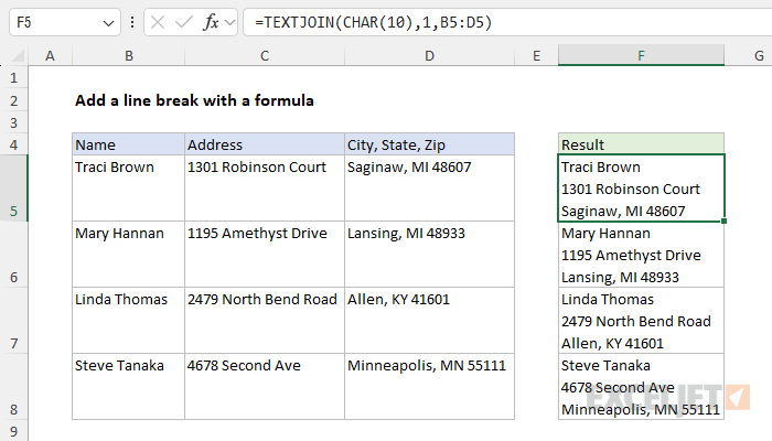 Add a line break with a formula