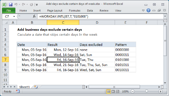 Excel Add days exclude certain days of week