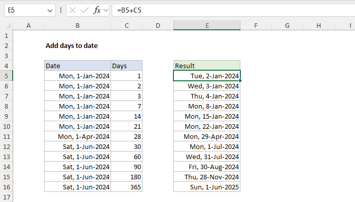 Add days to date - Excel formula | Exceljet