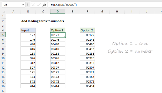 Excel Add leading zeros to numbers