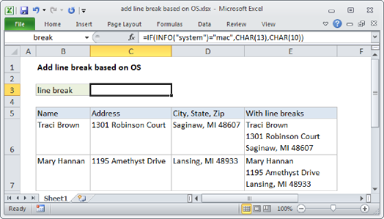 Excel Add line break based on OS